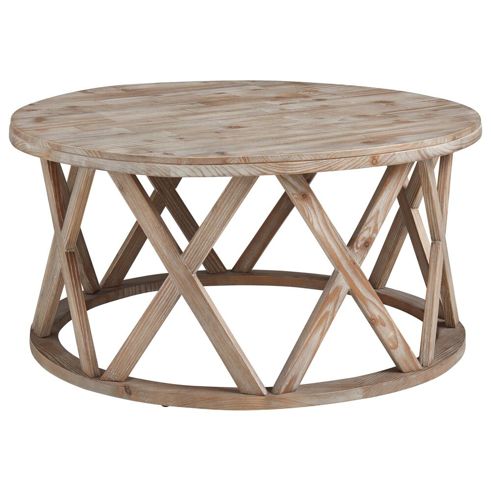 Signature Design by Ashley Glasslore Round Cocktail Table in Light Grayish Brown, , large