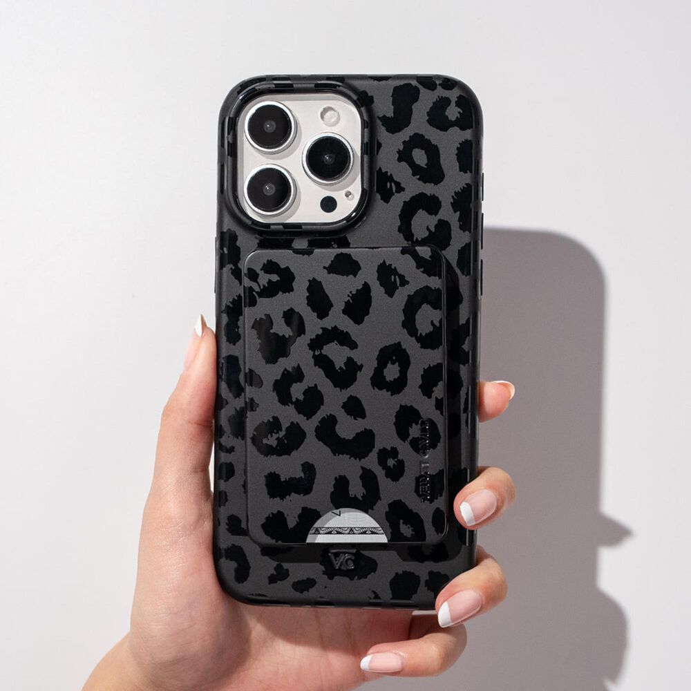Velvet Caviar MagSafe Phone Wallet in Black Leopard, , large