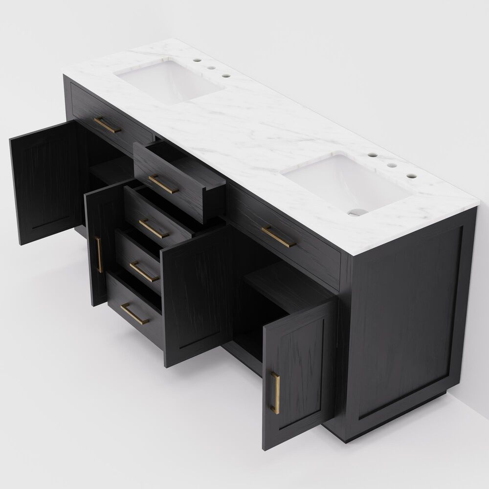 Lexora Home Abbey 72&quot; Double Bathroom Vanity in Black Oak with 2 cm White Carrara Marble Top and Rectangular Sinks, , large