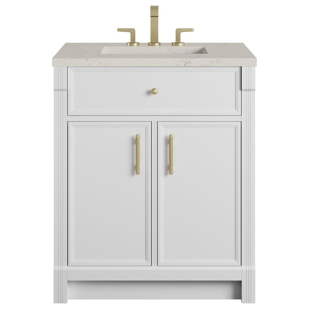 James Martin Bellshire 30" Single Bathroom Vanity in Bright White with 3 cm Siberian Silestone Top and Rectangular Sink, , large