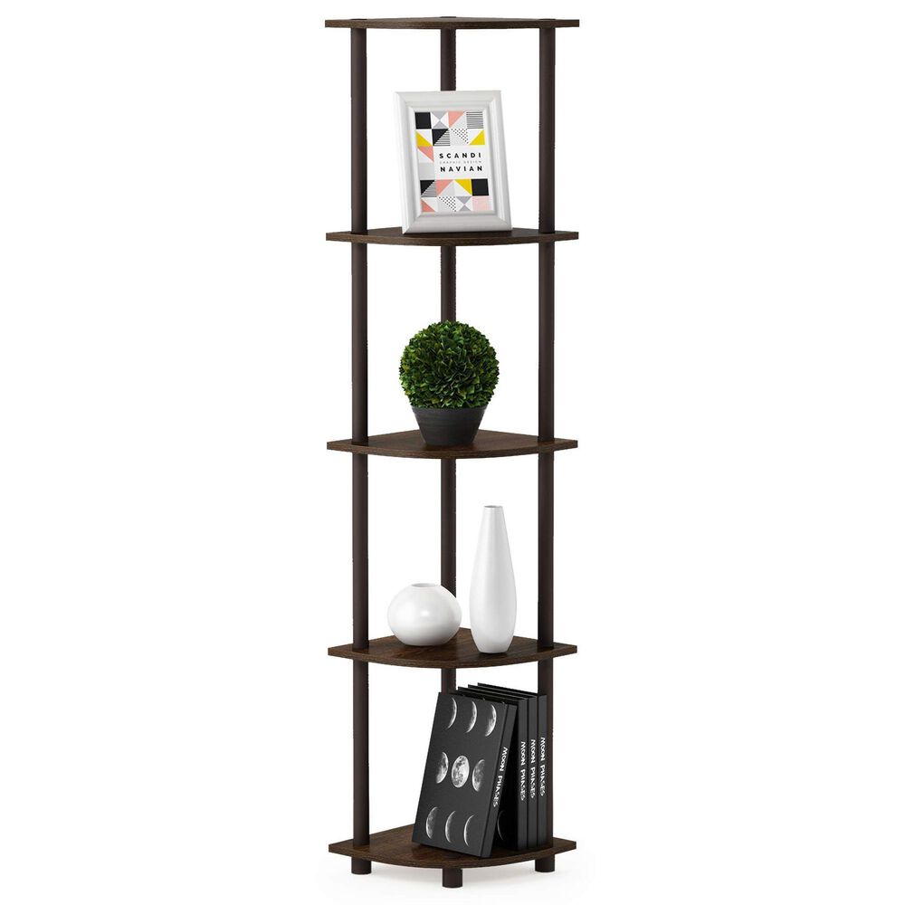 HOMLUX 5-Tier Modern Tall Corner Open Bookshelf in Walnut and Brown, , large