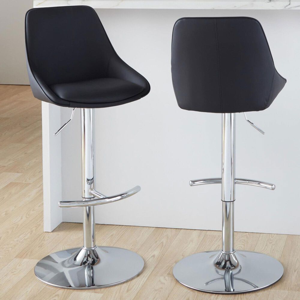 LumiSource Diana Adjustable Barstool with Black Faux Leather Upholstery in Chrome (Set of 2), , large