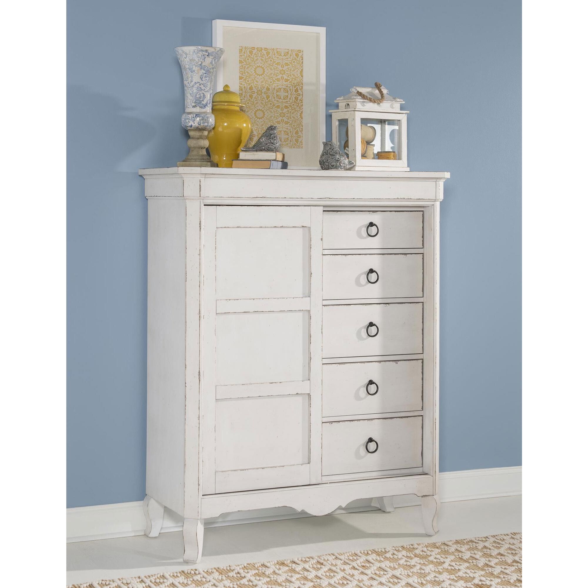 Country Chest of Drawersカントリーチェスト　オリブグレー Country Living Vintage Market 5-Drawer Sliding Door Chest in