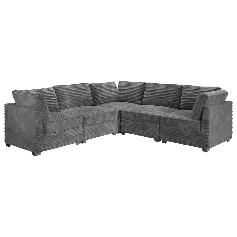 HOMLUX 5-Piece Mod Sectional with Chaise in Gray, , large