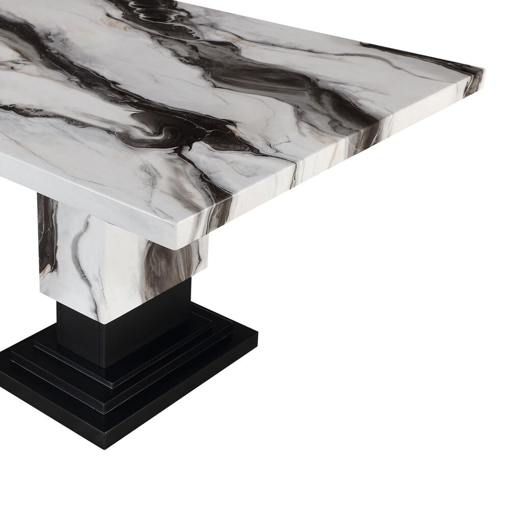 Global Furniture USA Faux Marble Pedestal Dining Table and 6 Chairs in Black, , large