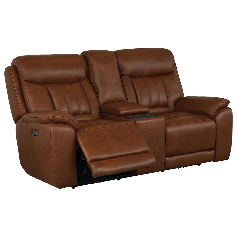 Bassett Benson Leather Power Reclining Console Loveseat in Tuscan Caf, , large
