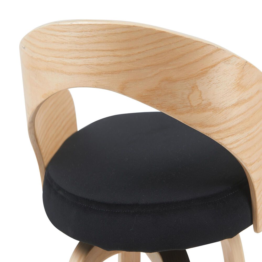 Armen Living Sonia Swivel Counter Height Stool with Black Upholstery in Oak, , large