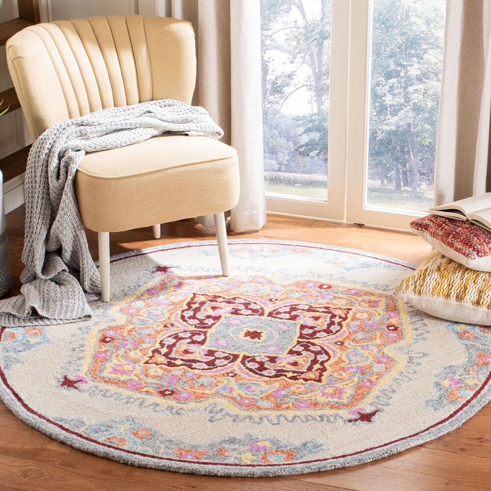 Safavieh Micro-Loop 5&#39; Round Beige and Orange Area Rug, , large