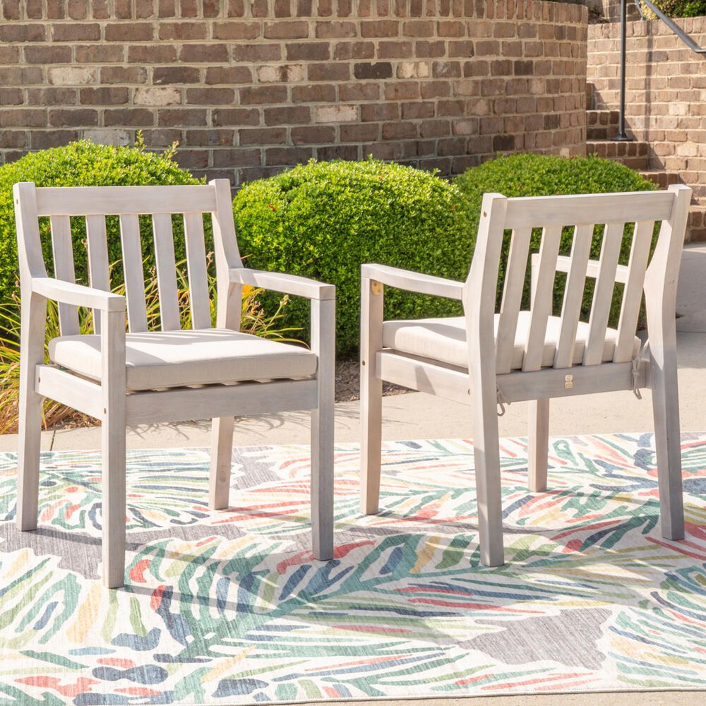 Linon Home Decor Teagon Patio Arm Chair with Beige Cushion in Natural (Set of 2), , large