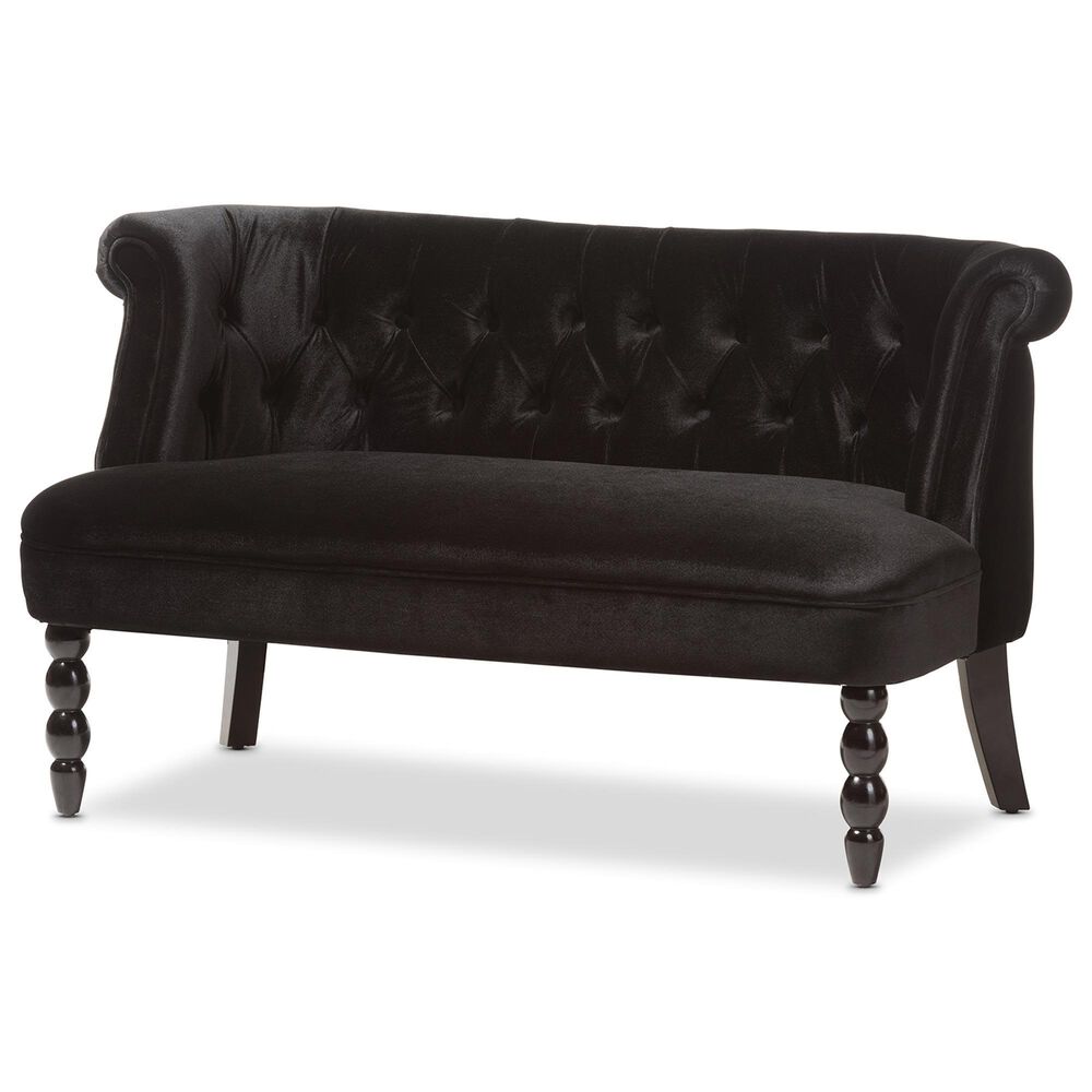 Baxton Studio Flax Stationary Loveseat in Black Velvet, , large