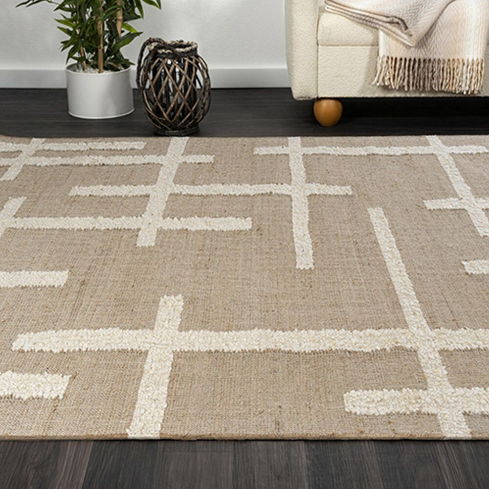 L&amp;R Resources Geoblend Geometric Natural and Ivory 7'9" x 9'9" Area Rug, , large
