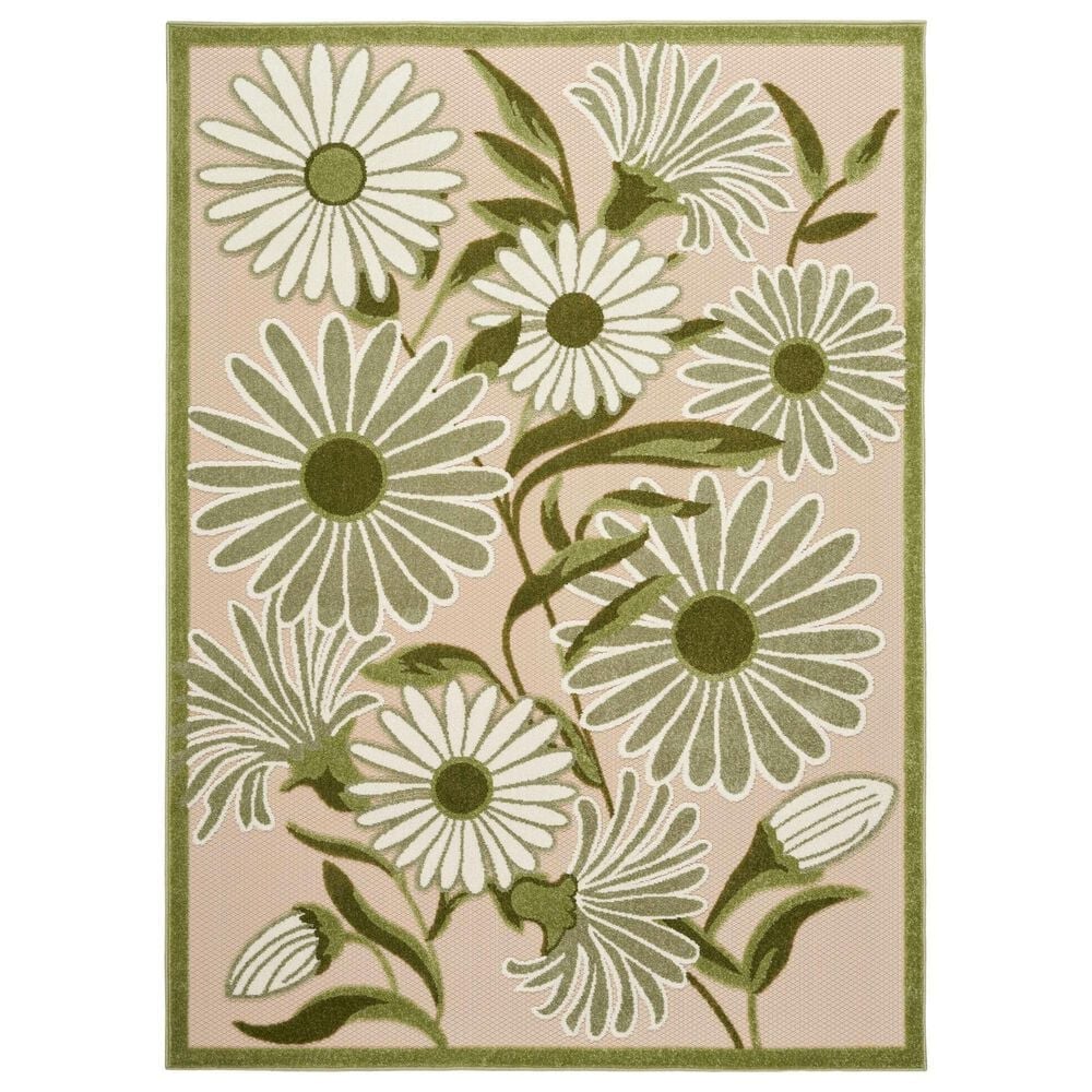 Nourison Aloha ALH33 7"10" x 10"6" Ivory and Green Indoor/Outdoor Area Rug, , large
