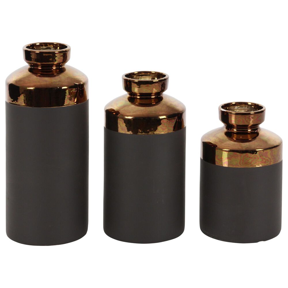 Maple and Jade Lidless Milk Jar-Like Vase in Charcoal Gray and Copper (Set of 3), , large