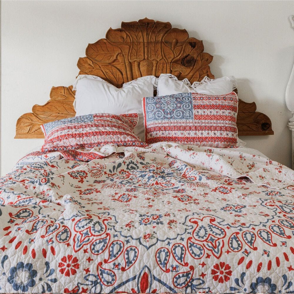 Peking Handicraft Junk Gypsy 3-Piece Full/Queen Quilt Set in Blue and Red, , large
