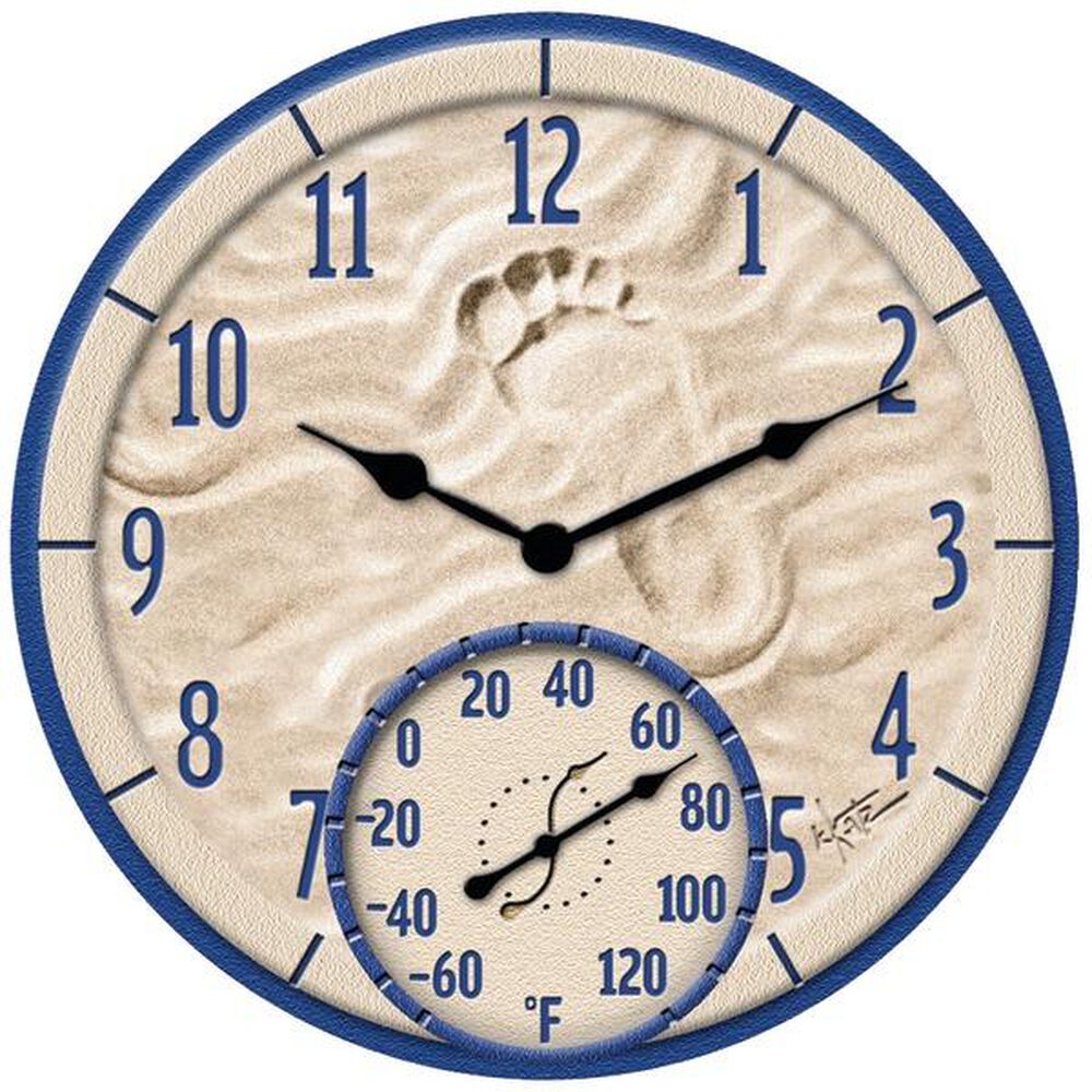 Taylor 14" By The Sea Poly Resin Clock with Thermometer, , large