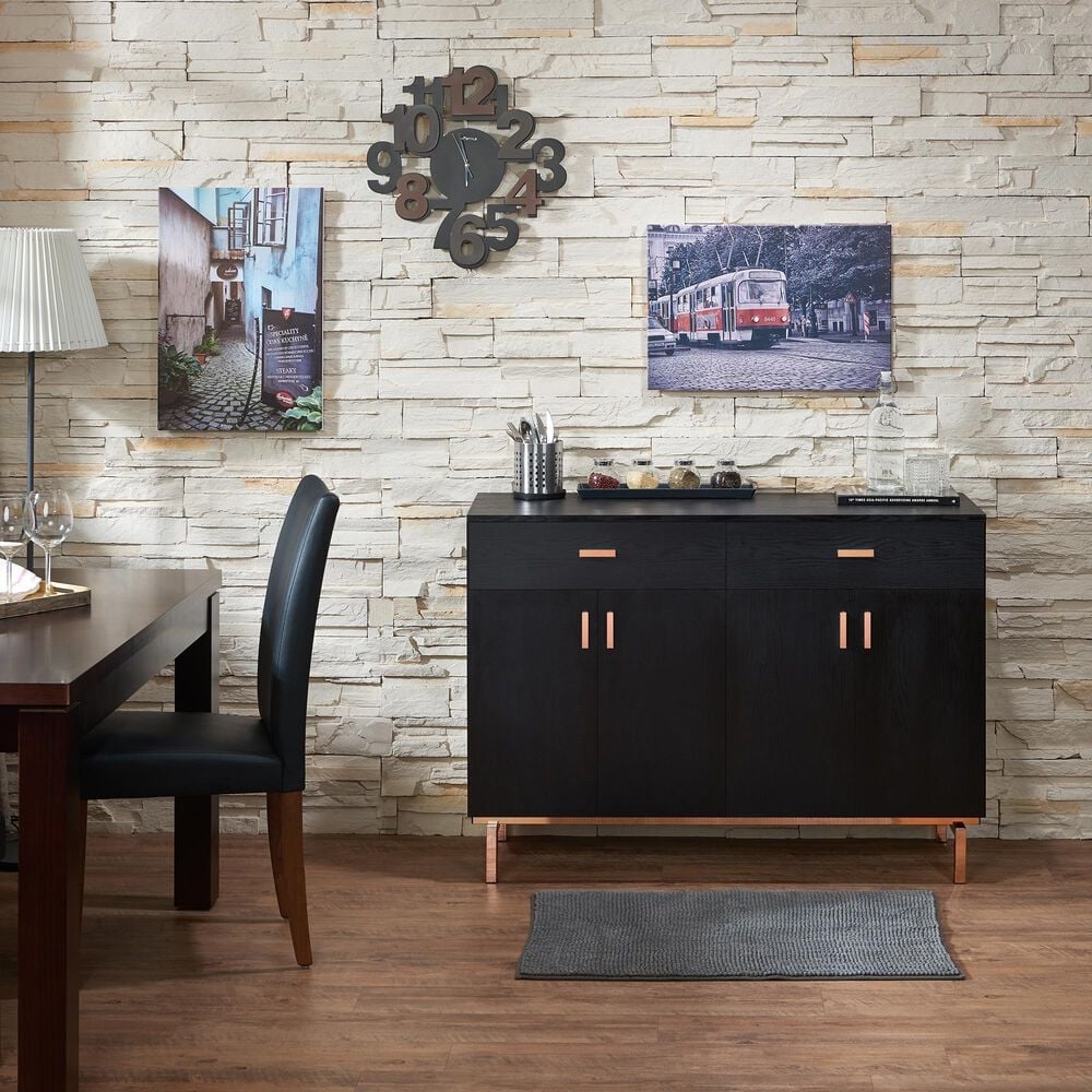 Furniture of America Lester Buffet Table in Black and Rose Gold, , large