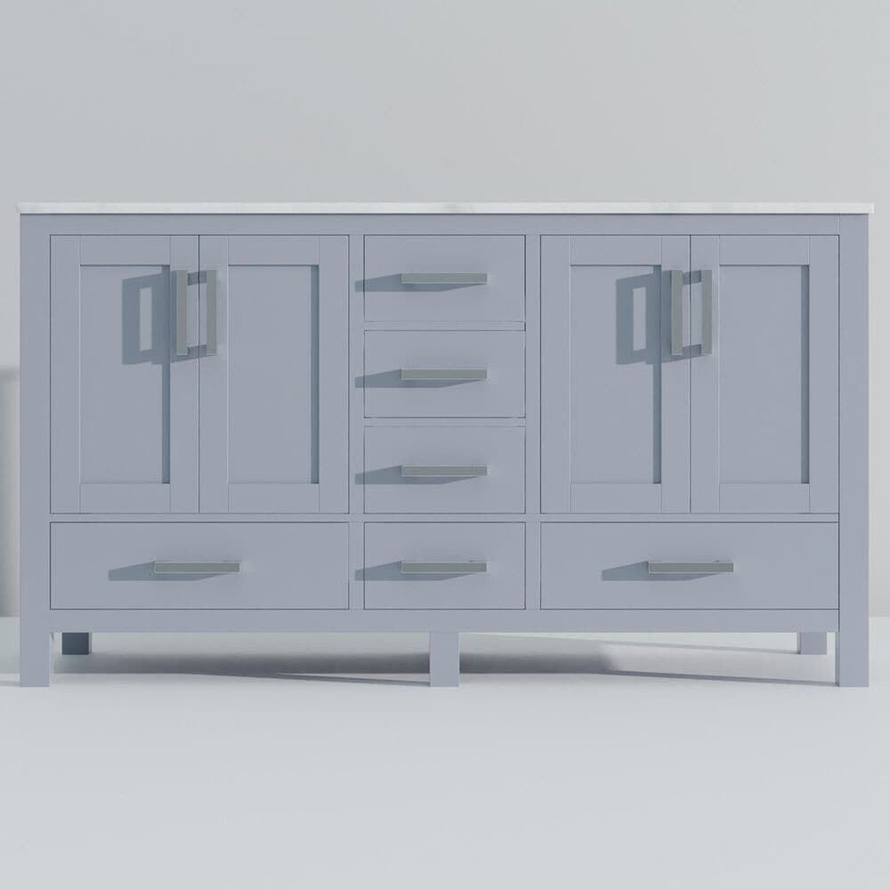 Lexora Home Jacques 60&quot; Double Bathroom Vanity in Dark Grey with 2 cm White Carrara Marble Top and Rectangular Sinks, , large
