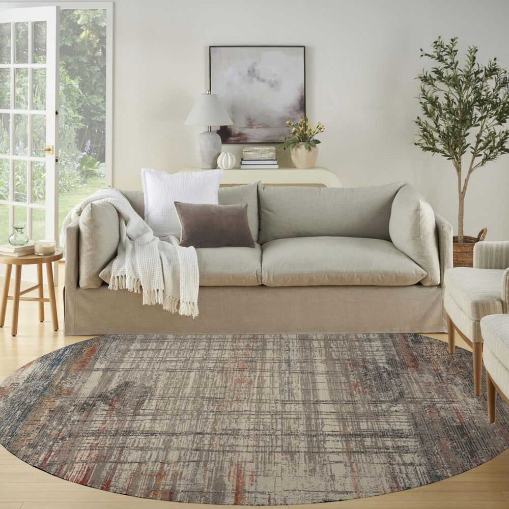 Nourison Rustic Textures Grey and Multicolor 7&#39;10&quot; Round Area Rug, , large