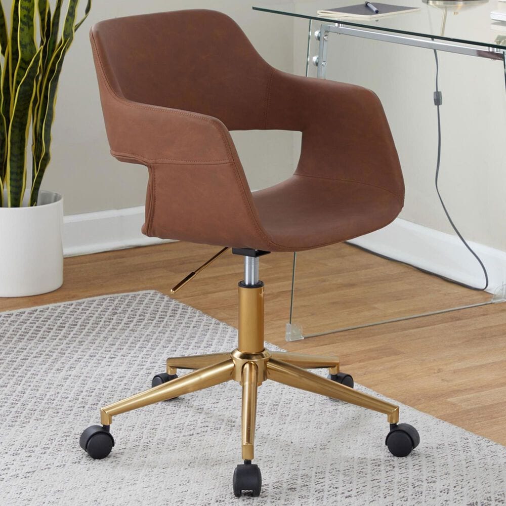 Lumisource Margarite Task Chair with Brown Faux Leather Cushion in Black, , large