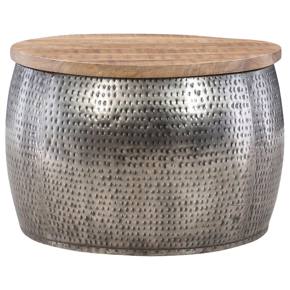 Parkerville Furniture Line Dreyfus Small Drum Coffee Table with Storage in Silver, , large