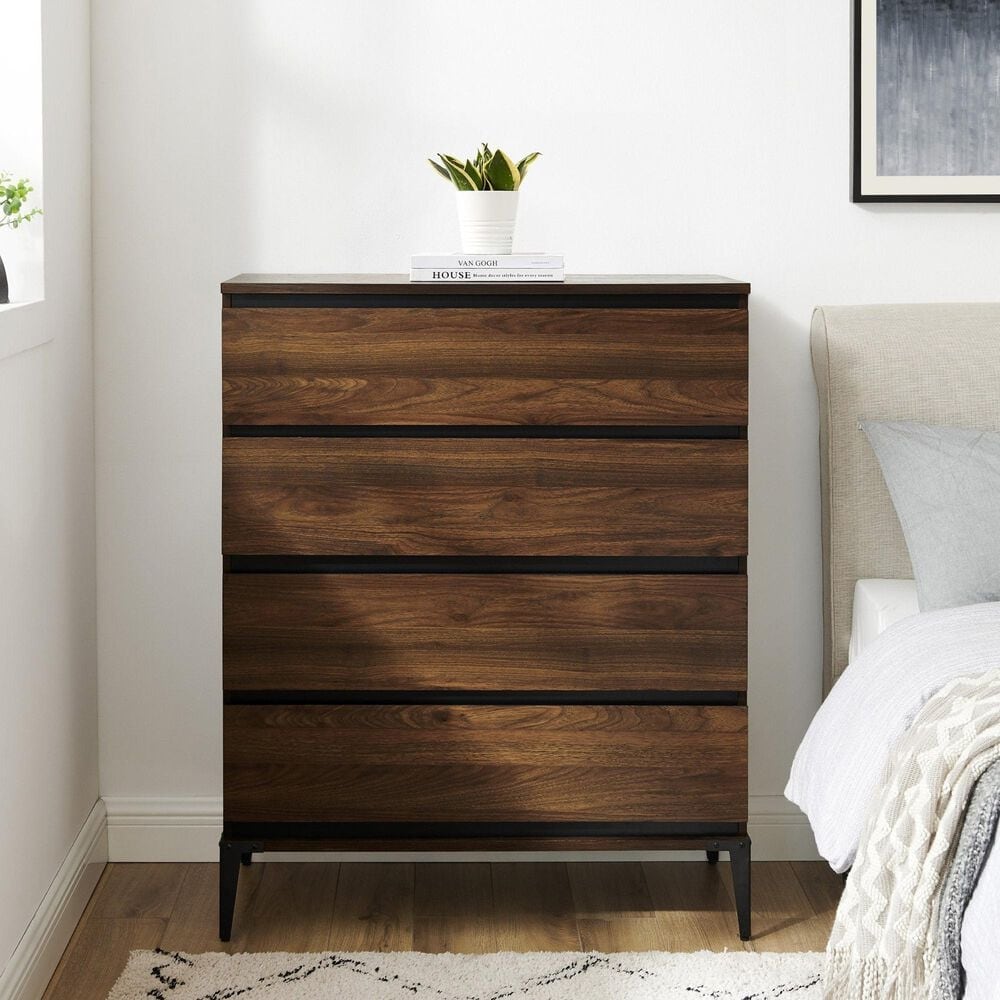 Walker Edison Elroy 4-Drawer Chest in Dark Walnut, , large