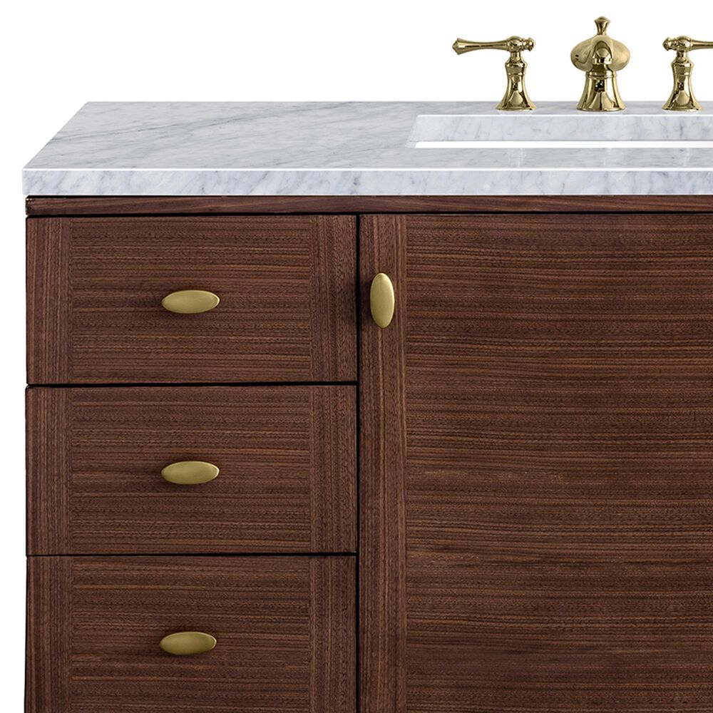 James Martin Vanities Amberly 48&quot; Single Bathroom Vanity in Walnut with 3 cm Carrara White Marble Top and Rectangular Sink, , large