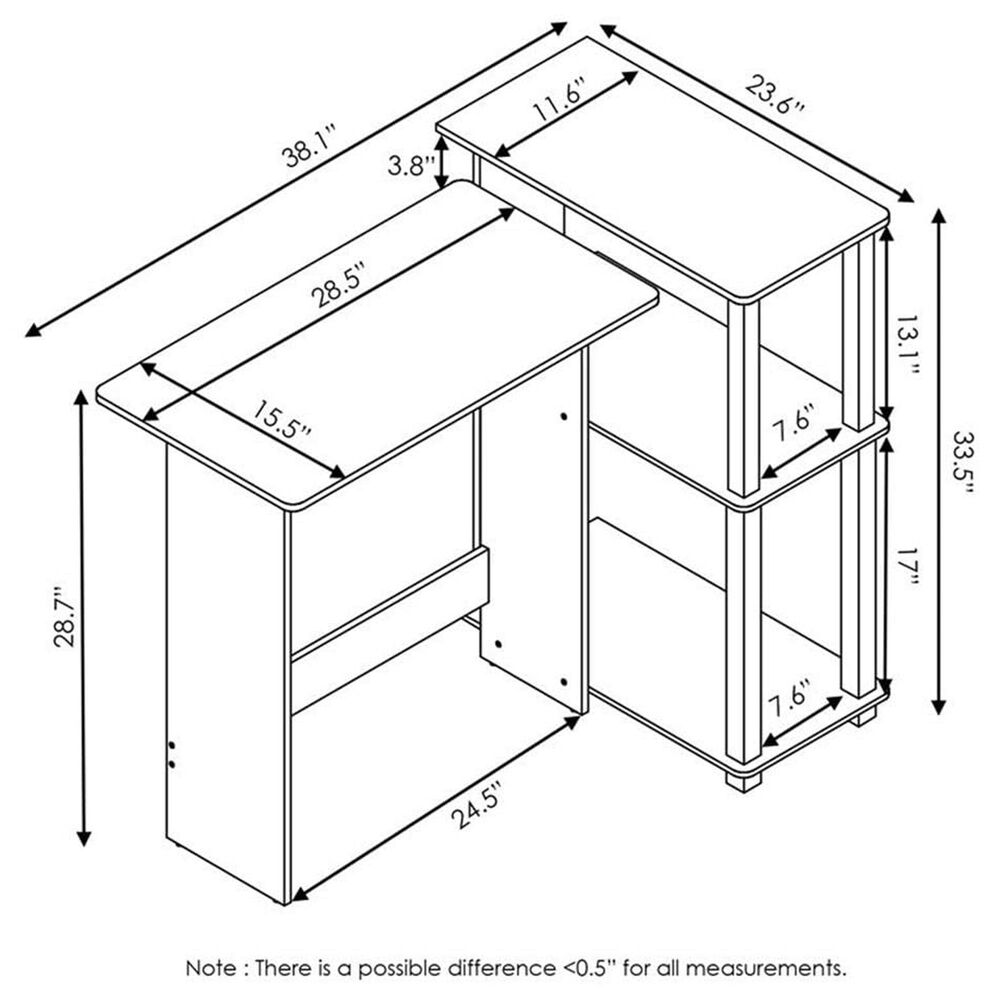 HOMLUX L-Shaped Computer Desk with Open Display Shelves in French Oak Grey and Black, , large