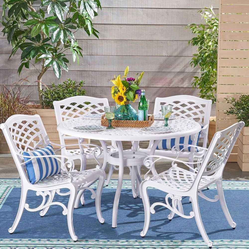 Hearth and Haven Phoenix Outdoor Round Dining Table in White - Table Only, , large