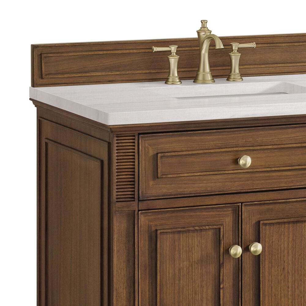 James Martin Vanities Lorelai 72&quot;Double Vanity in Mid-Century Walnut with 3 cm Arctic Fall Solid Surface Top, , large