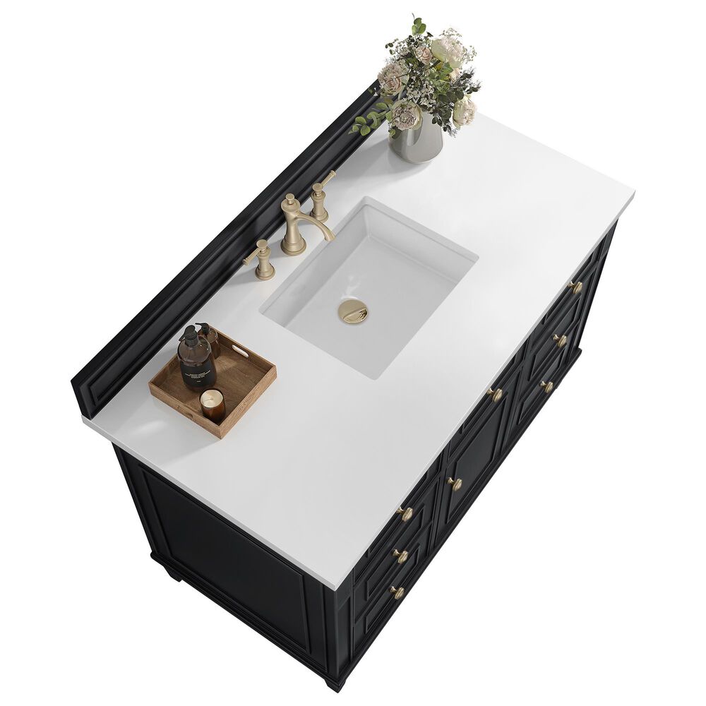 James Martin Vanities Lorelai 48&quot; Single Vanity in Black Onyx with 3 cm White Zeus Quartz Top, , large