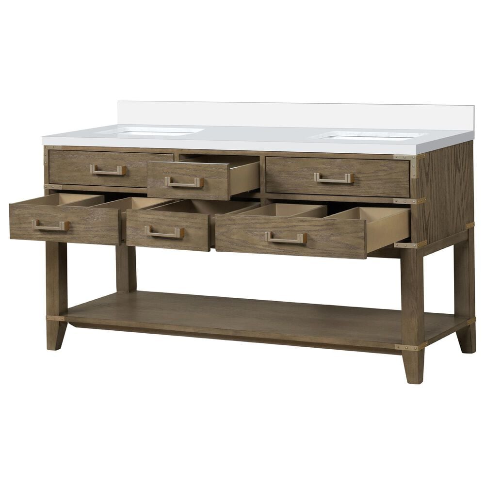 Lexora Home Norwalk 60&quot; Double Bathroom Vanity in Grey Oak with White Cultured Marble Top  and Rectangle Sink, , large