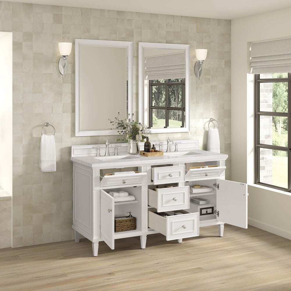James Martin Vanities Lorelai 60&quot; Double Vanity in Bright White with 3 cm Arctic Fall Solid Surface Top, , large