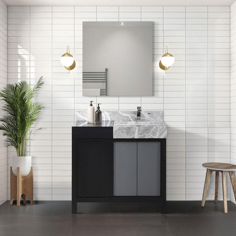 Lexora Home Zilara 36&quot; Single Bathroom Vanity in Black and Grey with 11 cm Castle Grey Marble Top and Rectangular Sink, , large
