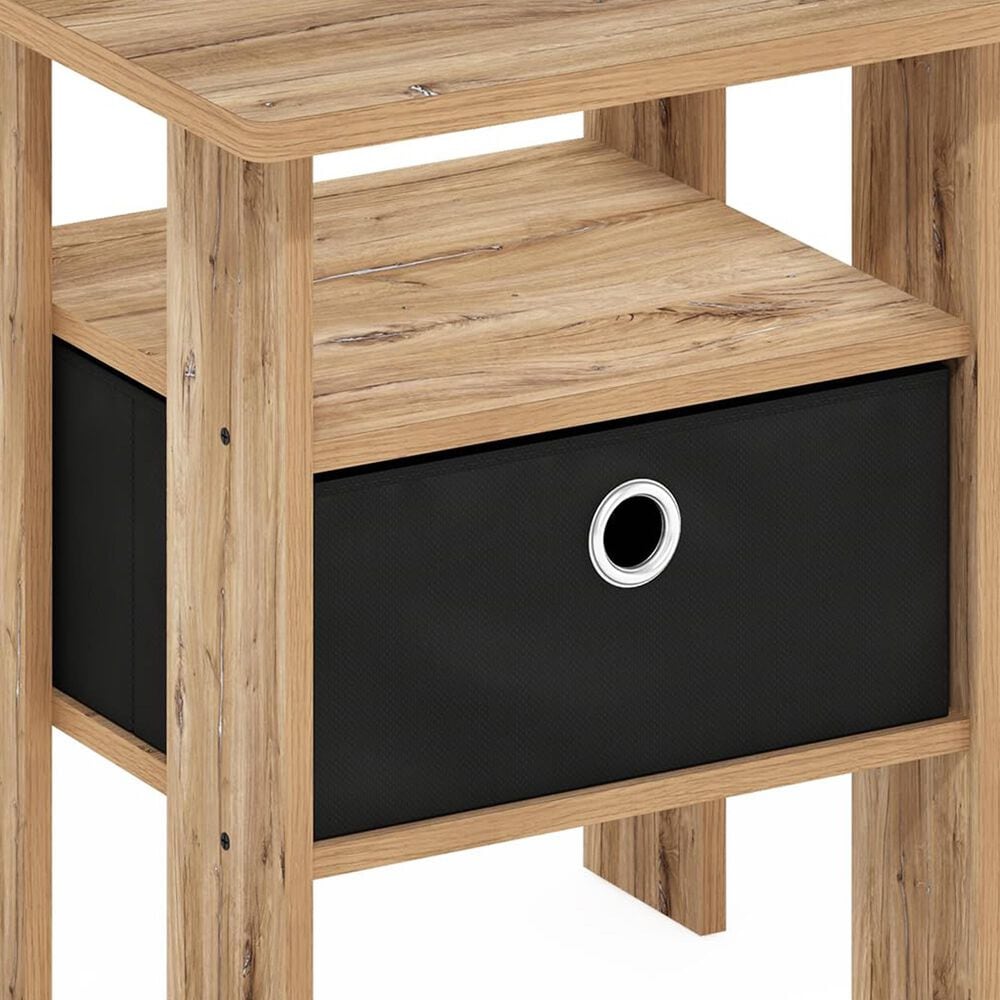 HOMLUX USB and Type-C Port Charging Station End Table with Black Storage Bin in Flagstaff Oak, , large