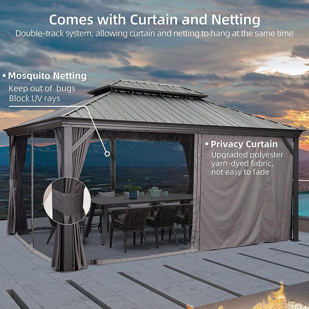 HOMLUX 16-ft x 12-ft Permanent Hardtop Gazebo Gray Gazebo with Hardtop Roof (Screen Included), , large