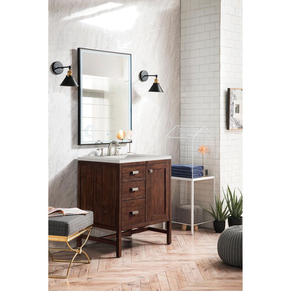 James Martin Vanities Addison 30&quot; Single Bathroom Vanity in Mid-Century Acacia with 3 cm Lime Delight Quartz Top and Rectangular Sink, , large