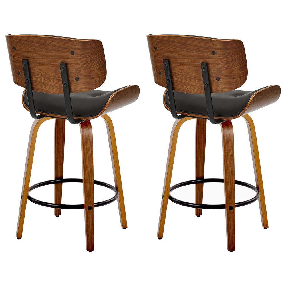 LumiSource Lombardi 26" Swivel Counter Stool with Espresso Faux Leather Upholstery in Walnut and Black (Set of 2), , large