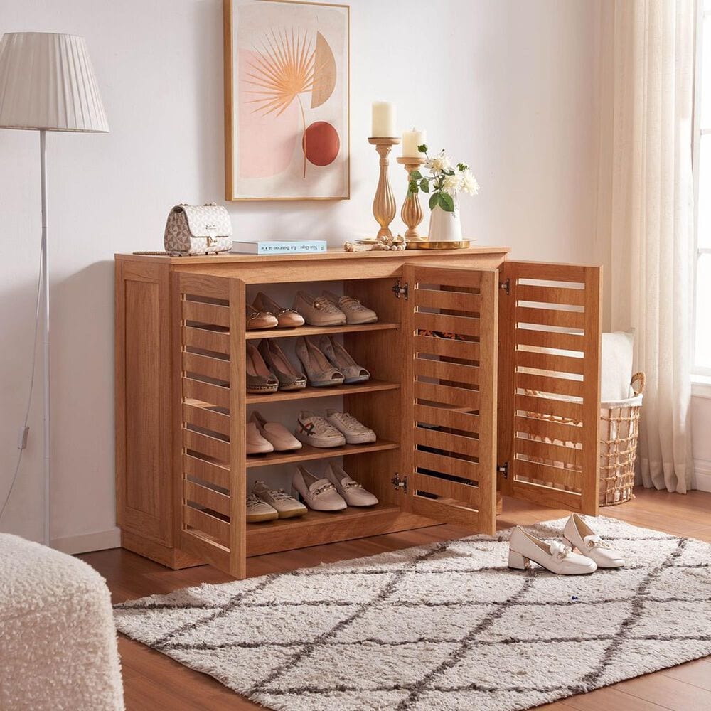 Global Movement Three-Door Shoe Cabinet in Brown, , large