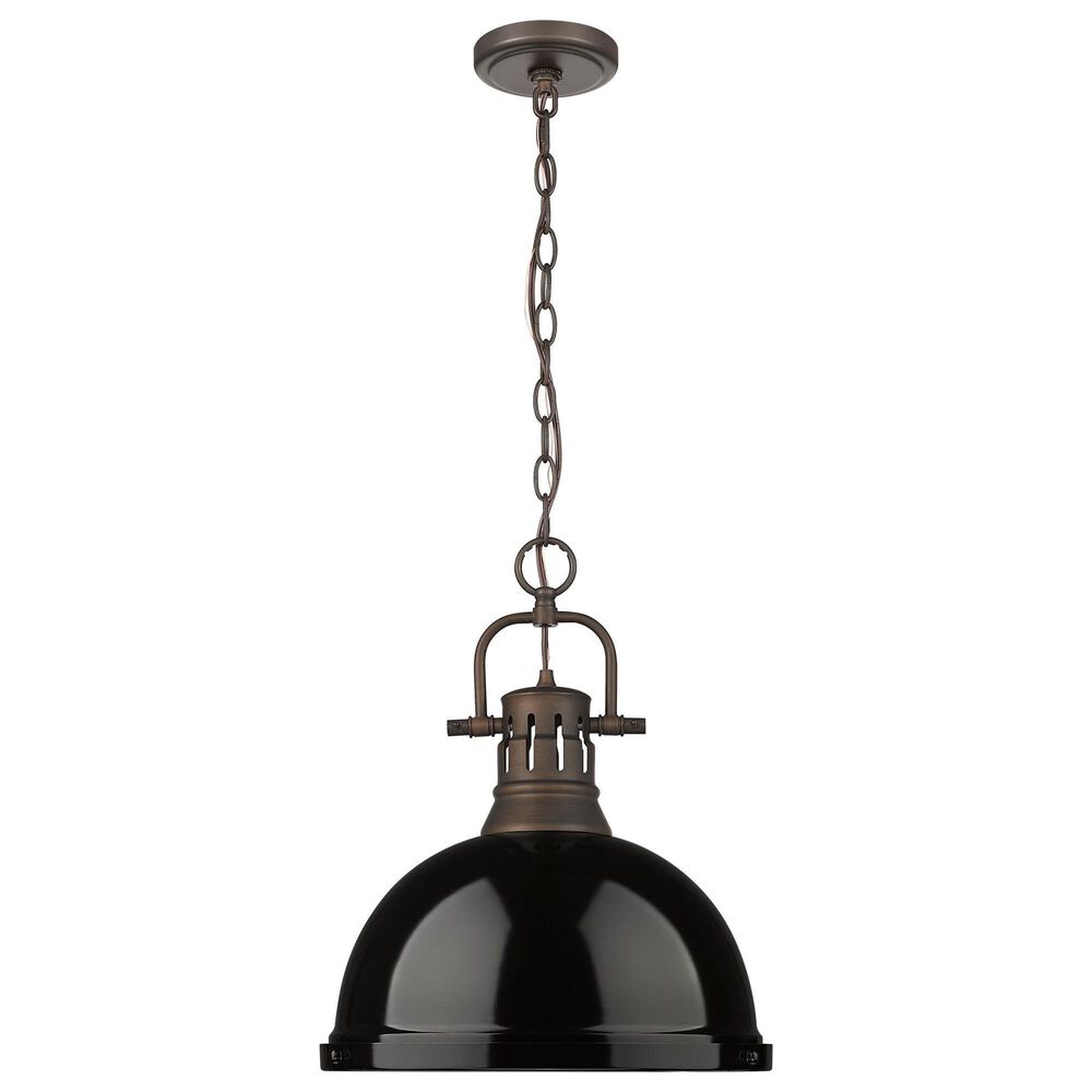 Golden Lighting Duncan 1-Light Pendant with Chain and Black Shade in Rubbed Bronze, , large