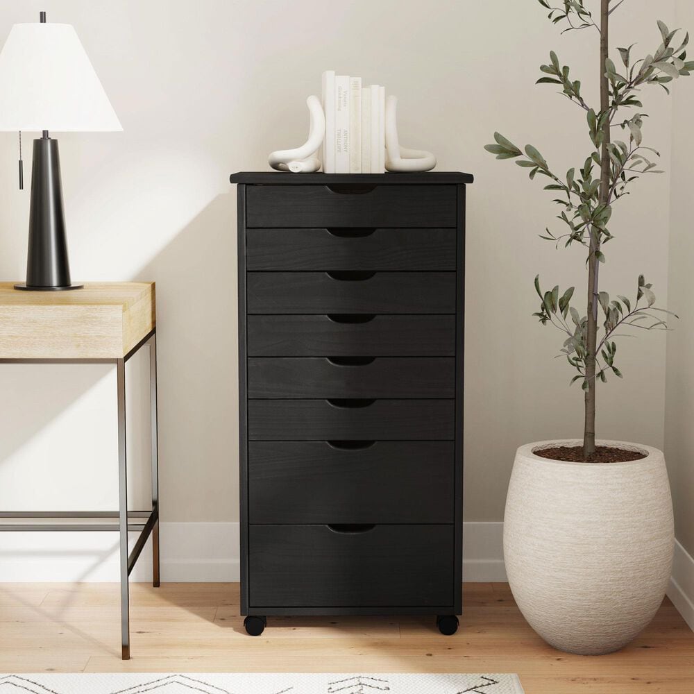 Linon Home Decor Cary 8-Drawer Rolling Cart in Black, , large
