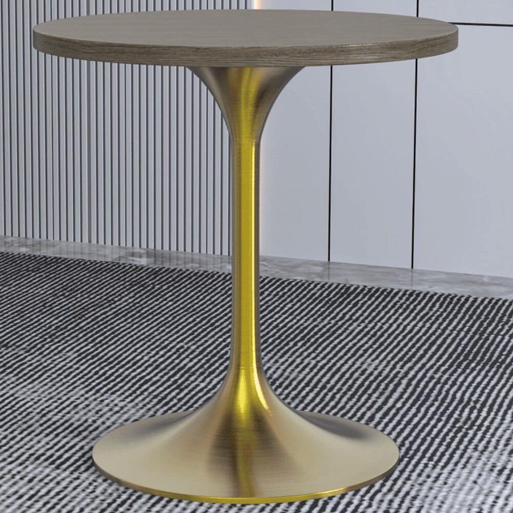 Leisuremod LeisureMod Verve Collection 27 Round Dining Table, Brushed Gold Base with Dark Maple MDF Top, , large