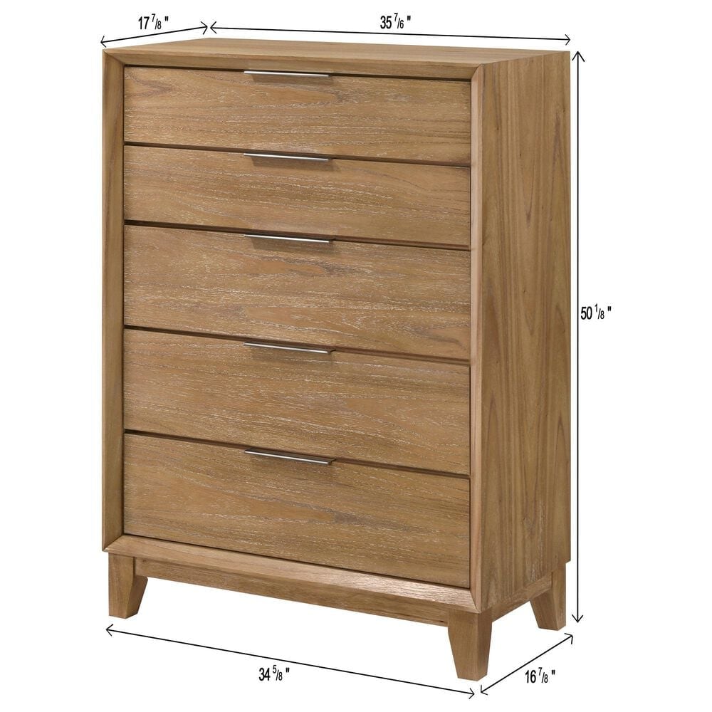 Crown Mark Florian 5 Drawer Chest in Light Brown, , large