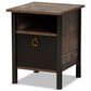 Baxton Studio Vaughan 1-Door Nightstand in Dark Brown, Rustic Brown and Black, , large