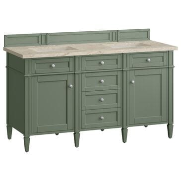 James Martin Brittany 60" Double Bathroom Vanity in Smokey Celadon with 3 cm Tajnar Eclos Top and Rectangular Sinks, , large
