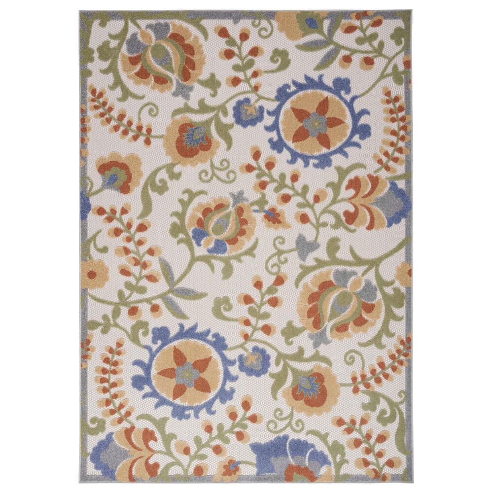 6' X 9' Ivory And Blue Floral Indoor Outdoor Area Rug 6' X 9' Ivory And Blue Floral Indoor Outdoor Area Rug