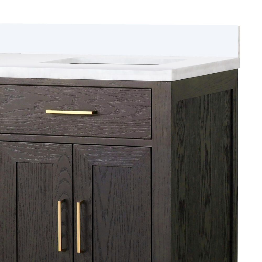 Lexora Home Abbey 60&quot; Double Bathroom Vanity in Brown Oak with 2 cm White Quartz Top and Rectangular Sinks, , large