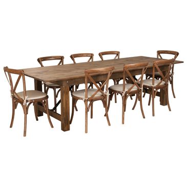 Flash Furniture Hercules 9-Piece 9" Rectangular Folding Table Set in Brown, , large