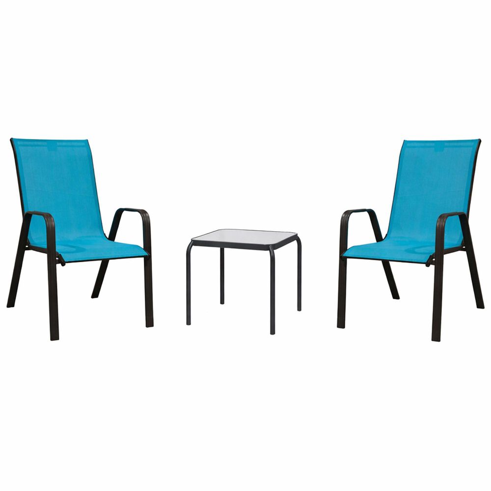 Redline Creation Inc. 3-Piece Patio Chat Set in Black and Turquoise Blue, , large