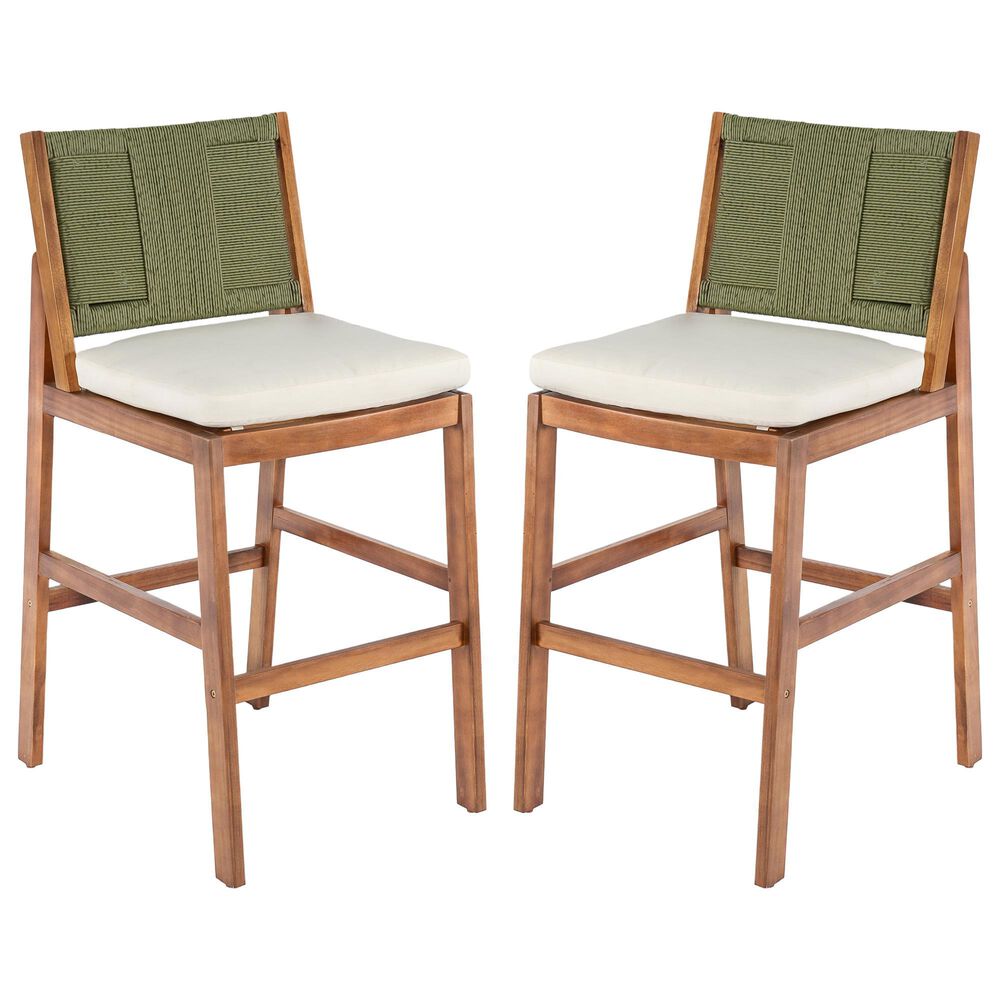 Hearth and Haven Outdoor Bar Stool with Green Wicker Back in Cream (Set of 2), , large