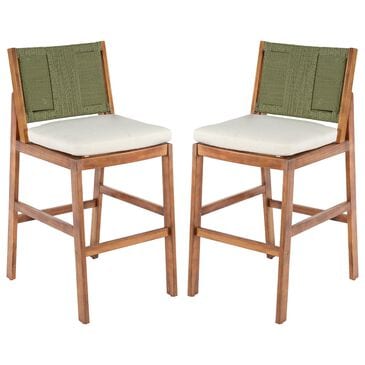 Hearth and Haven Outdoor Bar Stool with Green Wicker Back in Cream (Set of 2), , large